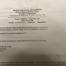 Report from the emergency room stating my spine is in fact fractured. Report from the emergency room stating my spine is in fact fractured.