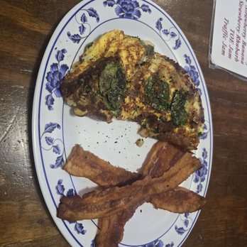 Main Street Diner - Spinach and mushroom omelet with a side of bacon (toast offered) - Diners Near Me - Rising Sun, Indiana Main Street Diner - Spinach and mushroom omelet with a side of bacon (toast offered) - Diners Near Me - Rising Sun, Indiana