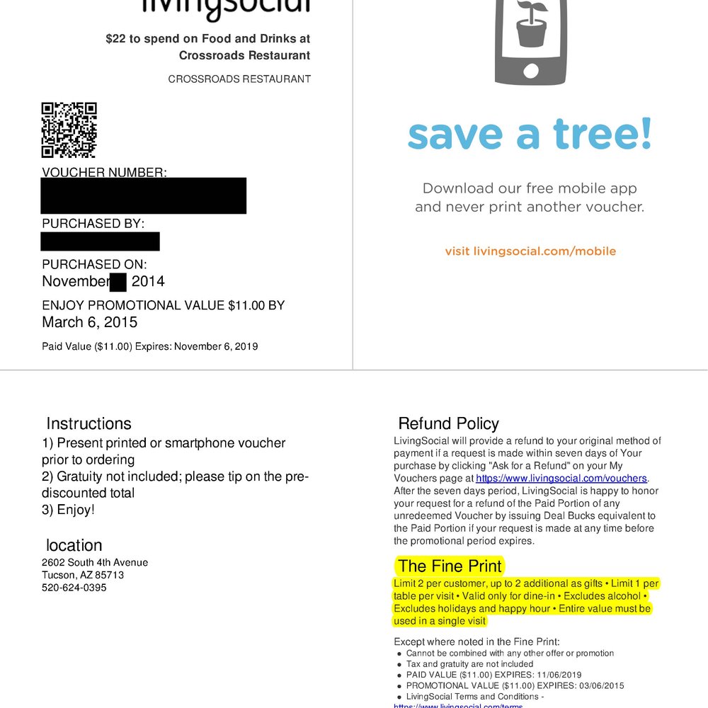 Crossroads Restaurant - Livingsocial voucher not honored by Crossroads for the buffet - Mexican Near Me - Tucson, Arizona