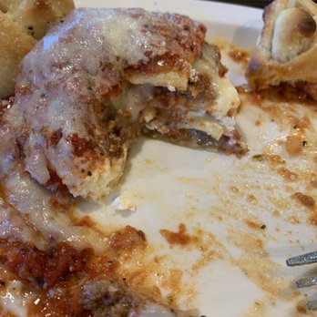 Kinsey's Italian Cafe - Lasagna - half order lunch special. Comes with a salad and 2 garlic knots on the side. Those garlic knots were outstanding! - Cafes Near Me - McCordsville, Indiana