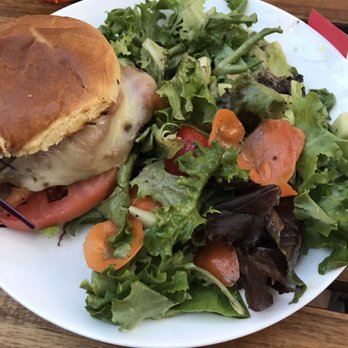 Bricks & Hops Beer Garden - Bronx Bully Chicken Sandwich w Salad - Beer Gardens Near Me - New York, New York