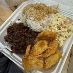 LoLo Hawaiian BBQ - Orem - Crispy Shrimp Teriyaki Beef Steamed Rice Macaroni Salad
