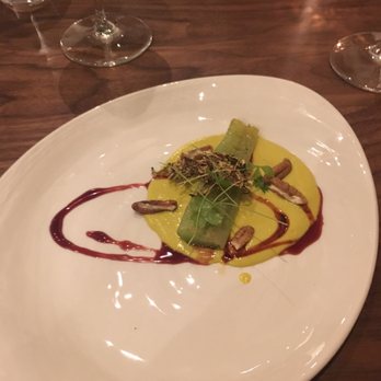 Avelo - Tofu bearnaise , Celtuce and pecans with a beet pomegranate sauce - Vegan Near Me - Toronto, Ontario Avelo - Tofu bearnaise , Celtuce and pecans with a beet pomegranate sauce - Vegan Near Me - Toronto, Ontario