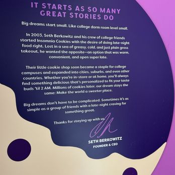 Insomnia Cookies - The story...... - Desserts Near Me - Salisbury, Maryland Insomnia Cookies - The story...... - Desserts Near Me - Salisbury, Maryland