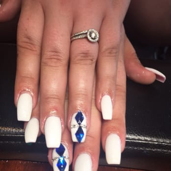 Yvonne's Nails - Coffin shaped nails in white with 3d design :) - Nail Salons Near Me - Fremont, California