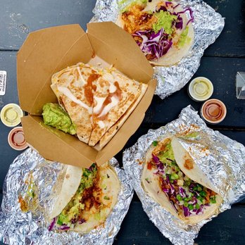 The Vegan Nom - KBBQ Taco and Birdie Sanders Burrito and Hella Vegan Quesadilla - Vegan Near Me - Austin, Texas