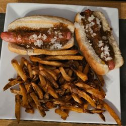 J. Allen’s Bar and Grill - Texas hotdog plate with fresh cut fries.