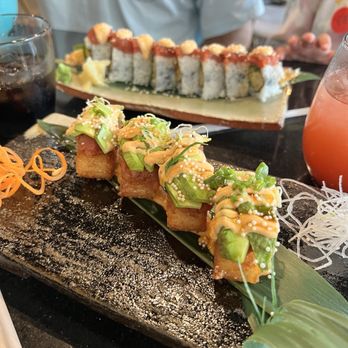 Tokyo Sushi - Crispy rice with spicy tuna in front, red dragon roll in background. Both were delicious! - Sushi Bars Near Me - Fort Lauderdale, Florida