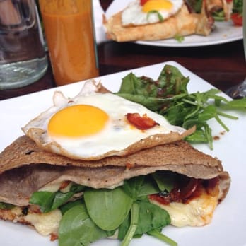 Senzala Creperie - The Spaniard - Cheese, Chorizo, Fried Egg, Red onions and baby leaf spinach. - Cafes Near Me - London, XGL Senzala Creperie - The Spaniard - Cheese, Chorizo, Fried Egg, Red onions and baby leaf spinach. - Cafes Near Me - London, XGL