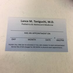 Lance Taniguchi, MD - Appointment card