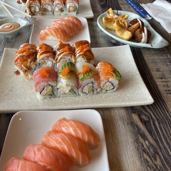 I Love Sushi - Sake nigiri, smoked sake nigiri, rainbow roll, reggae man, tako yaki, cream cheese wonton - Sushi Bars Near Me - Davis, California I Love Sushi - Sake nigiri, smoked sake nigiri, rainbow roll, reggae man, tako yaki, cream cheese wonton - Sushi Bars Near Me - Davis, California