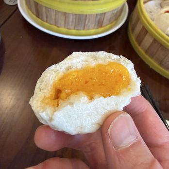 M Dumpling - Inside of a Salted Egg Custard Bun - Chinese Near Me - Fremont, California M Dumpling - Inside of a Salted Egg Custard Bun - Chinese Near Me - Fremont, California