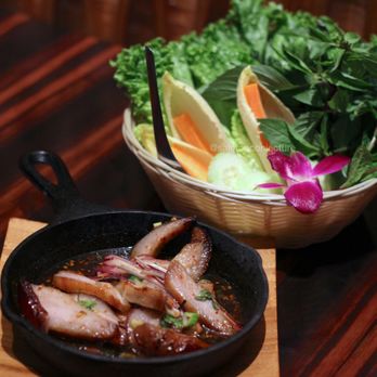 LaoTable - "Nam tok" sizzling pork neck salad ($19.95) - great. It's a tough/chewier cut, but in a good way. Not much meat though. A little spicy. - Laotian Near Me - San Francisco, California
