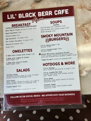 Menu photo 1 Lil Black Bear Cafe Pigeon Forge, TN Menu photo 1 Lil Black Bear Cafe Pigeon Forge, TN