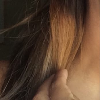 Bebe Salon - Ugly orange chunk!...clearly not Balayge...with Balayage the colors begins to get lighter in a SUTLE way. - Hair Stylists Near Me - Garden Grove, California