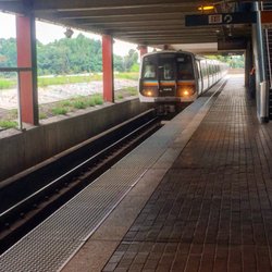 Marta - Lakewood Ft McPherson Station - July 25, 2017; Train approaching platform at Marta Lakewood - McPherson Station, Atlanta GA