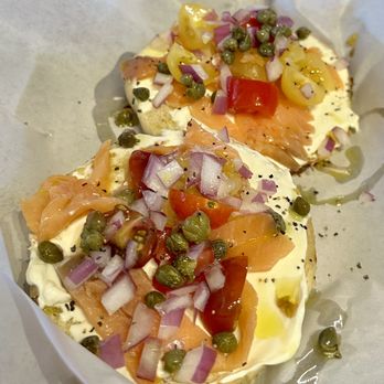 Dancing Baristas Café - Lox bagel--scrumptious! - Coffee & Tea Near Me - Beaufort, North Carolina