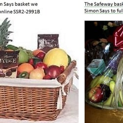 Simon Says Roses - The Simon Says basket we ordered online vs. the bait-and-switch Safeway basket that Simon Says delivered to fulfill our order.