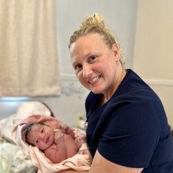 Birth Bliss Midwifery - Heather, moments after delivering our daughter!