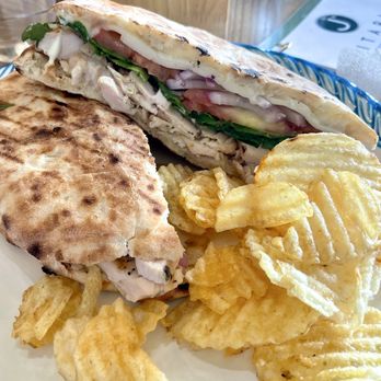 J's Pitaria - Chicken panini with chips-so delicious. The photo doesn't do it justice! - Mediterranean Near Me - Sappington, Missouri