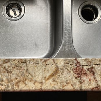 Central Granite Repair - BEFORE - Crack in sink due rusted/oxidized rod - Countertop Installation Near Me