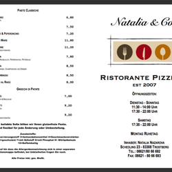 Pizzeria Natalia & Giorgio - Speisekarte zum Mitnehmen Seite1