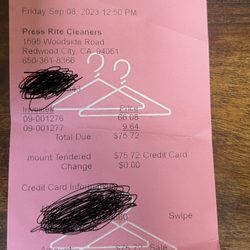 Press-Rite Cleaners - Look at their charges. And they were supposed to home deliver. No such luck. Had to go pick up.