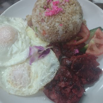 Guieb Cafe - Longsilog plate with two eggs over easy with fried rice - New American Near Me - Aiea, Hawaii