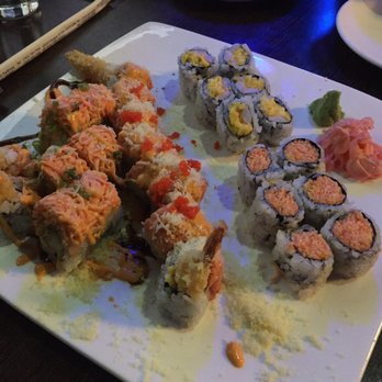 Hajime - Sweet and sassy is my favorite of all time! It's far left. Then Phoenix, then two more standard rolls. Spicy shrimp mango and spicy tuna. - Sushi Bars Near Me - Blaine, Minnesota Hajime - Sweet and sassy is my favorite of all time! It's far left. Then Phoenix, then two more standard rolls. Spicy shrimp mango and spicy tuna. - Sushi Bars Near Me - Blaine, Minnesota
