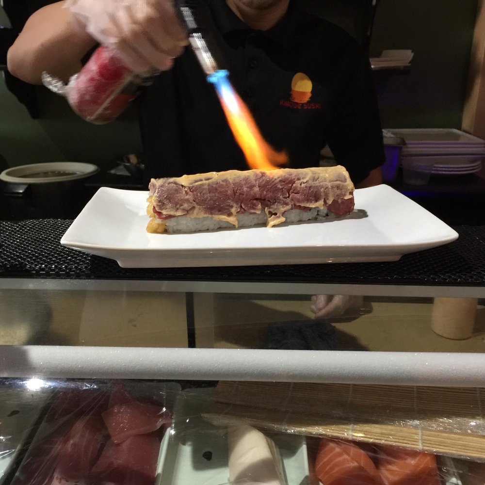 Hinode - Roll on Fire!   Literally, Filet Mignon on your sushi!  Talk about surf and turf!   Hinode Sushi - Japanese Near Me - Oviedo, Florida