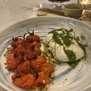 Bacchus Kitchen + Bar - the Burrata was one of our meal highlights. the pistachios and vine tomatoes were delicious! - American Near Me - Grapevine, Texas