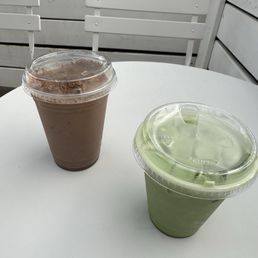 Iced mocha latte & iced matcha latte w/ vanilla bean syrup