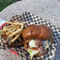 Tiki Grill Restaurant - Tiki Burger and fries/rings
