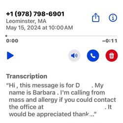 Lung Allergy & Sleep Specialists - Voicemail from Barbara with NO details