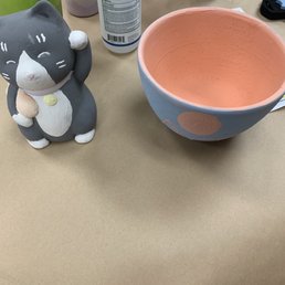 I painted the lucky cat and my boyfriend did the awesome bowl. I painted the lucky cat and my boyfriend did the awesome bowl.