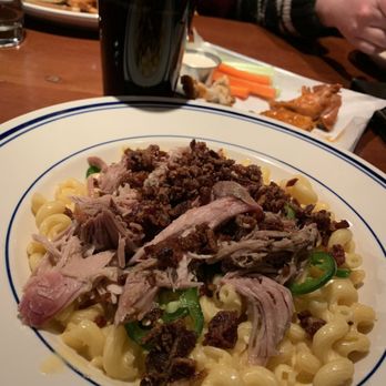 West End Tavern - Build your own mac and cheese: bbq pulled pork, bacon, and jalapeños. Also pictured: Left Hand Nitro Stout! - New American Near Me - Boulder, Colorado West End Tavern - Build your own mac and cheese: bbq pulled pork, bacon, and jalapeños. Also pictured: Left Hand Nitro Stout! - New American Near Me - Boulder, Colorado