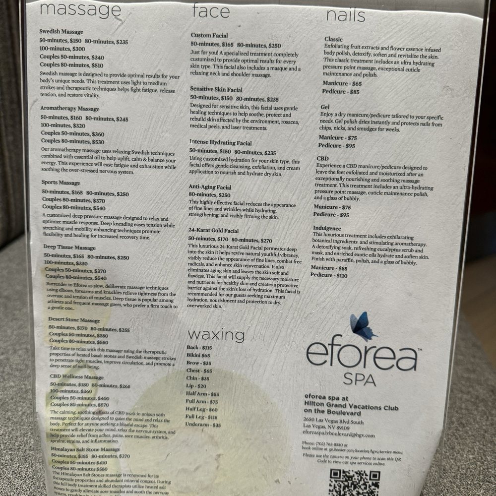 Eforea - The Menu - Day Spas Near Me - Las Vegas, Nevada Eforea - The Menu - Day Spas Near Me - Las Vegas, Nevada