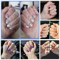 Urban Hippie Nail Lounge - These are my last 5 visits. The big picture is my latest. Darianne used a blue w/gold & created a cool pattern that made an antique look.