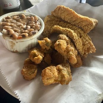 Deja Blue - Fried fish w/ fried Okra & beans - Music Venues Near Me - Seaside, California