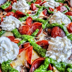 Crust Pizzeria - Detroit Burrata with mushrooms and pepperoni. $35