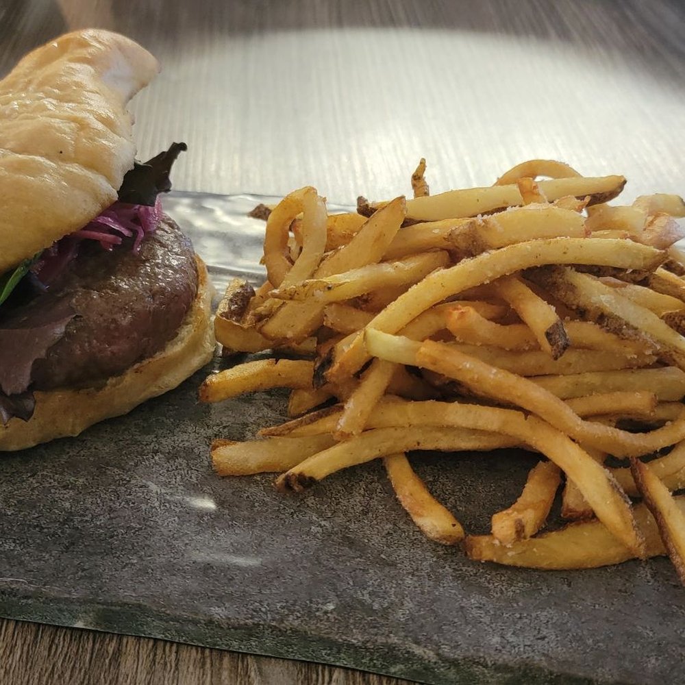 Wanderlust Creativefoods - Fresh made lamb burger cooked medium and fries! - Indian Near Me - Fayetteville, West Virginia Wanderlust Creativefoods - Fresh made lamb burger cooked medium and fries! - Indian Near Me - Fayetteville, West Virginia