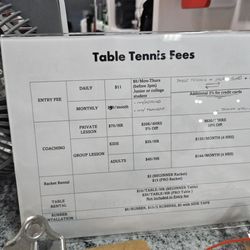 Table tennis fees