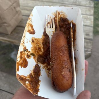 Richwine's Burgerville - Corn dog with chili and utensils - American Near Me - Polson, Montana Richwine's Burgerville - Corn dog with chili and utensils - American Near Me - Polson, Montana