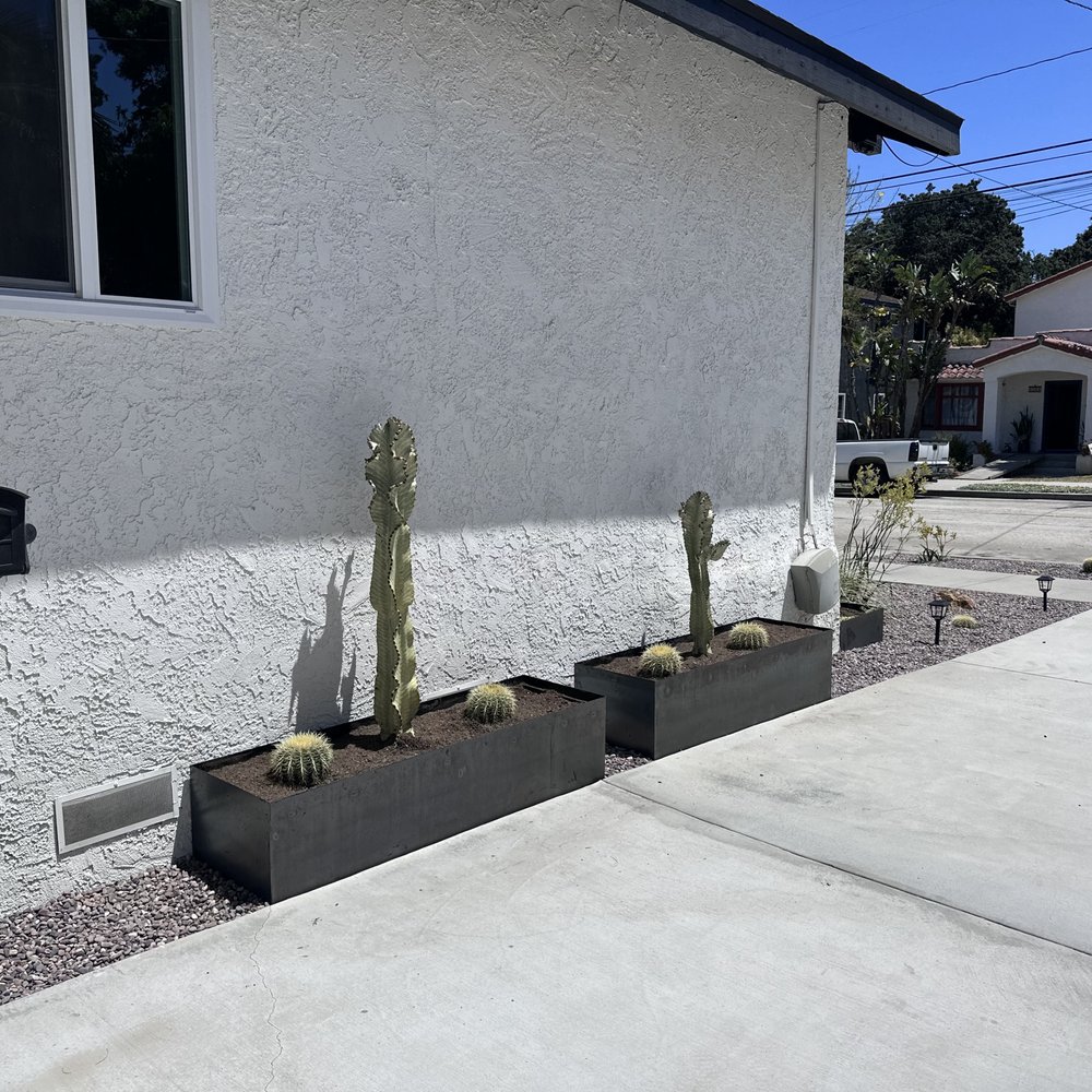 a concrete planter with cacti in it a concrete planter with cacti in it