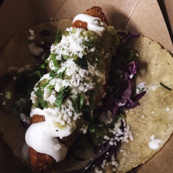 Taco Reho - Potato chip crusted potato taco with pickled mushrooms. - Food Trucks Near Me - Rehoboth Beach, Delaware Taco Reho - Potato chip crusted potato taco with pickled mushrooms. - Food Trucks Near Me - Rehoboth Beach, Delaware