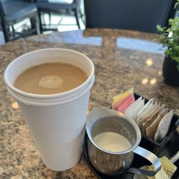 Drip coffee to go with cream and sugar Drip coffee to go with cream and sugar