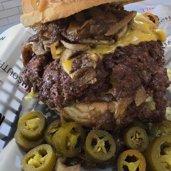 North South Grill - 1/2 lb Cheeseburger with caramelized onions, mushrooms, lettuce, tomatoes and pickles. - Burgers Near Me - Pembroke Pines, Florida