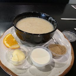 Cream of wheat ($9.50), all the fixings and a side of toast! Cream of wheat ($9.50), all the fixings and a side of toast!