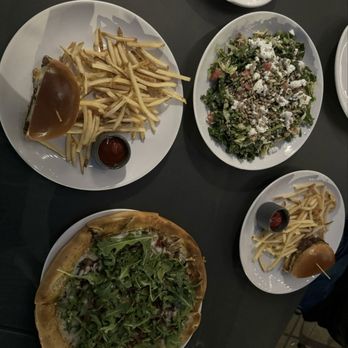 Thr3 Jack - Thr3 Jack Burger split across 2 plates, quinoa watermelon salad, goat cheese pizza - Golf Near Me - Minneapolis, Minnesota Thr3 Jack - Thr3 Jack Burger split across 2 plates, quinoa watermelon salad, goat cheese pizza - Golf Near Me - Minneapolis, Minnesota