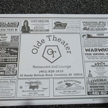 The Olde Theater Diner - Place mat - Diners Near Me - Coventry, Rhode Island